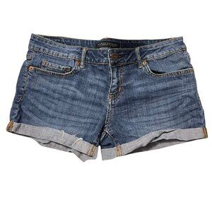 Aeropostale Women's Y2K Blue Dark Wash Whiskered Rolled Cuff Jean Shorts Size 6